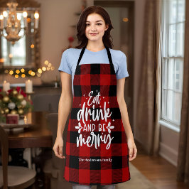 Rode Buffalo Plaid“Eet, Drink & Wees Vrolijk" Schort