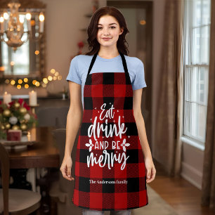 Rode Buffalo Plaid“Eet, Drink & Wees Vrolijk" Schort