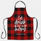 Rode Buffalo Plaid“Eet, Drink & Wees Vrolijk" Schort (Voorkant)