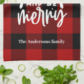 Rode Buffalo Plaid “Eet, Drink & Wees Vrolijk” Theedoek (Gevouwen)