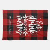 Rode Buffalo Plaid “Eet, Drink & Wees Vrolijk” Theedoek (Horizontaal)