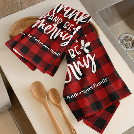 Rode Buffalo Plaid “Eet, Drink & Wees Vrolijk” Theedoek