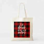 Rode Buffalo Plaid “Eet, Drink & Wees Vrolijk” Tote Bag (Voorkant)