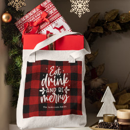 Rode Buffalo Plaid “Eet, Drink & Wees Vrolijk” Tote Bag