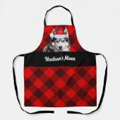 Rode Buffalo Plaid en Husky Dog Kerstmis Schort (Voorkant)