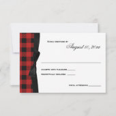 Rode Buffalo Plaid en Lint Reactie RSVP Kaartje (Voorkant)