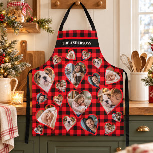 Rode Buffalo Plaid Familie Hart Foto Collage Naam  Schort