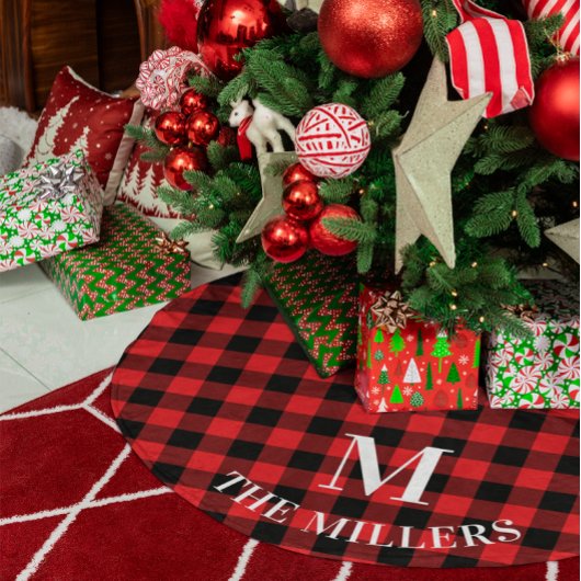 Rode Buffalo Plaid Familie Monogram Kerstboom Rok