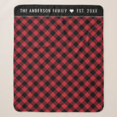 Rode Buffalo Plaid Familienaam Monogram Sherpa Deken (Voorkant)