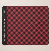 Rode Buffalo Plaid Familienaam Monogram Sherpa Deken (Voorkant (horizontaal))