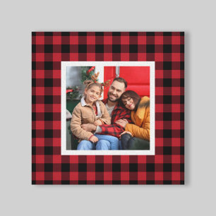 Rode Buffalo Plaid Farmhouse Kerst Foto Canvas Afdruk