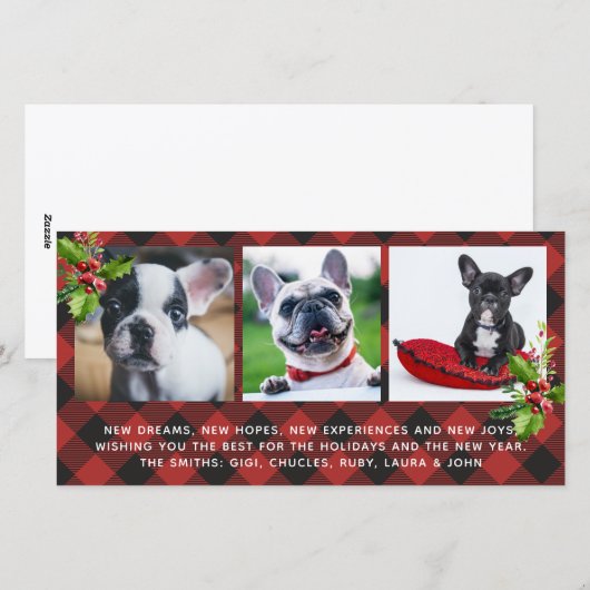 Rode Buffalo Plaid Feestdagen Fotokaart Feestdagenkaart (Voorkant / Achterkant)