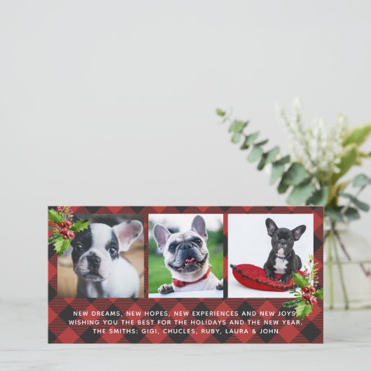 Rode Buffalo Plaid Feestdagen Fotokaart Feestdagenkaart (Staand voorkant)