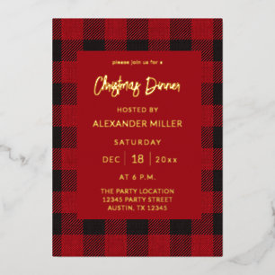 Rode Buffalo Plaid Flanel Holiday Kerstmis Folie Uitnodiging