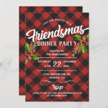 Rode Buffalo Plaid Friendsmas-feest uitnodiging