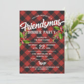 Rode Buffalo Plaid Friendsmas-feestuitnodiging Kaart (Staand voorkant)