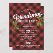 Rode Buffalo Plaid Friendsmas-feestuitnodiging Kaart (Voorkant / Achterkant)