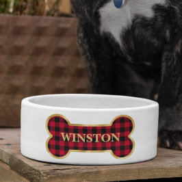 Rode Buffalo Plaid Gepersonaliseerde Hond Voerbakje