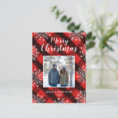 Rode Buffalo Plaid Geschilderde Tartan Kerstfoto Feestdagenkaart (Staand voorkant)