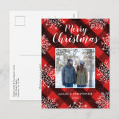Rode Buffalo Plaid Geschilderde Tartan Kerstfoto Feestdagenkaart (Voorkant / Achterkant)