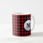 Rode Buffalo Plaid Golfbal Monogram Koffiemok (Voorkant rechts)
