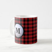 Rode Buffalo Plaid Golfbal Monogram Koffiemok (Voorkant links)