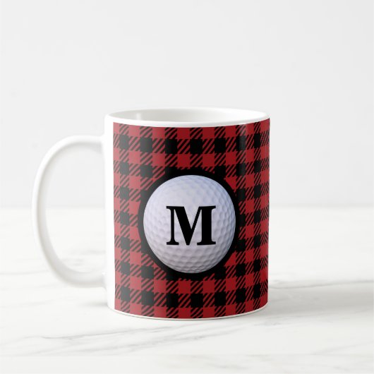 Rode Buffalo Plaid Golfbal Monogram Koffiemok (Links)