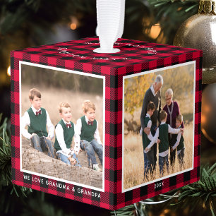 Rode Buffalo Plaid Grootouders 4 Foto Kerstmis Decoratie