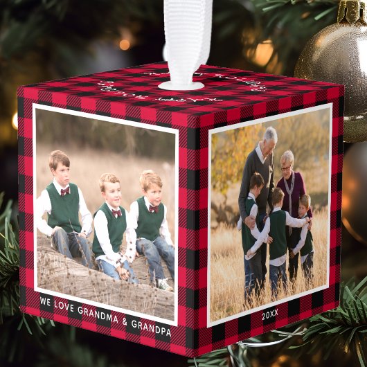 Rode Buffalo Plaid Grootouders 4 Foto Kerstmis Decoratie