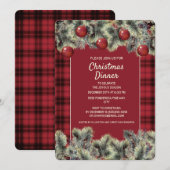 Rode Buffalo Plaid Kerst Dinner Kaart (Voorkant / Achterkant)