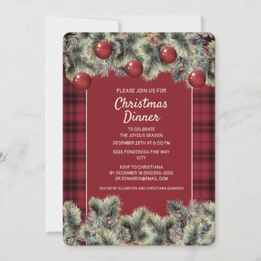 Rode Buffalo Plaid Kerst Dinner Kaart (Voorkant)