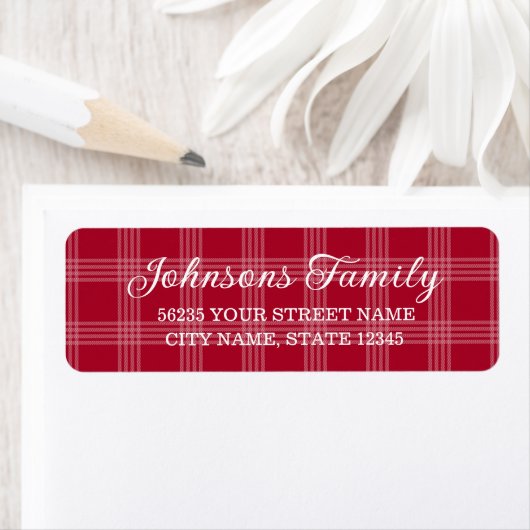 Rode Buffalo Plaid Kerst Retouradresstickers Etiket (Insitu)