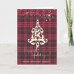 Rode Buffalo Plaid Kerstboom Gelukkigste Feestdage Feestdagen Kaart