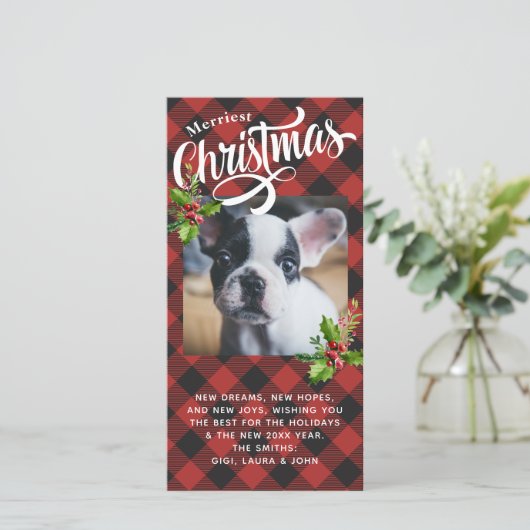 Rode Buffalo Plaid Kerstkaart (Staand voorkant)
