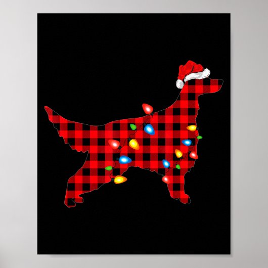 Rode Buffalo Plaid Kerstman Ierse Setter Hond Kers Poster (Voorkant)