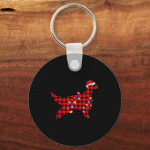 Rode Buffalo Plaid Kerstman Ierse Setter Hond Kers Sleutelhanger (Voorkant)