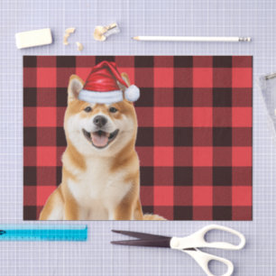Rode Buffalo Plaid Kerstmis Akita Hond Vakantie Tissuepapier