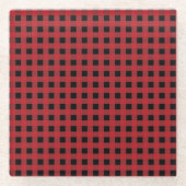 Rode Buffalo Plaid Kerstmis Glazen Onderzetter (Voorkant)