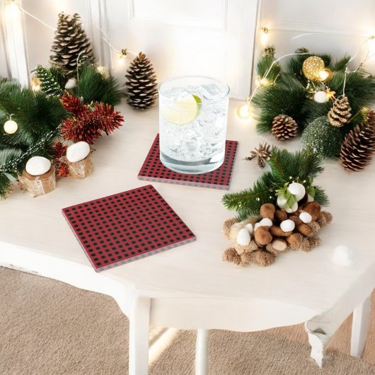 Rode Buffalo Plaid Kerstmis Glazen Onderzetter