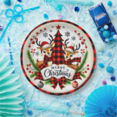 Rode Buffalo Plaid Kerstmis Papieren Bordje (Feest)