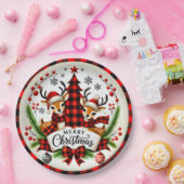 Rode Buffalo Plaid Kerstmis Papieren Bordje (Feest)