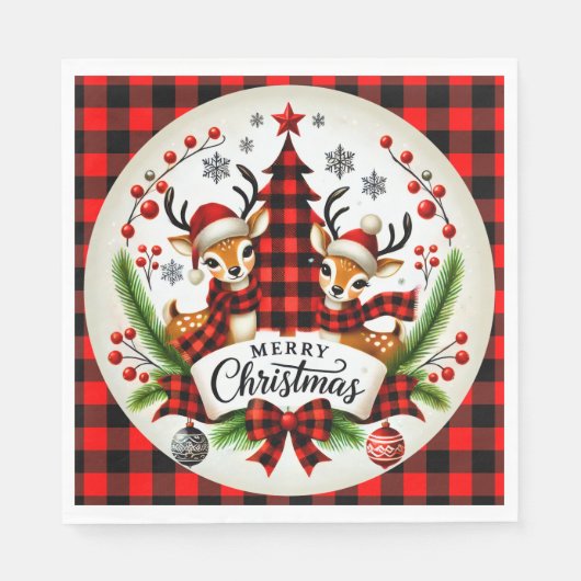 Rode Buffalo Plaid Kerstmis Servet (Voorkant)