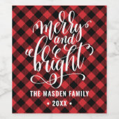 Rode Buffalo Plaid Kerstmis Wijn Etiket (Enkel label)