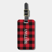 Rode Buffalo Plaid Kerstsok Naamlabel Bagagelabel (Voorkant verticaal)