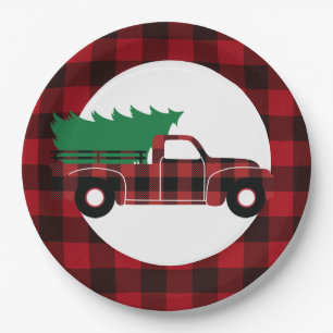 Rode Buffalo Plaid Kersttruck Papieren Bord