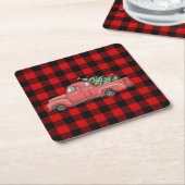 Rode Buffalo Plaid Kerstwagen Kartonnen Onderzetters (Schuin)