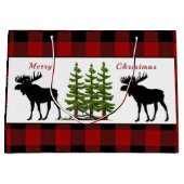 Rode Buffalo Plaid met Moose Christmas Gift Bag Groot Cadeauzakje (Voorkant)