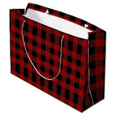 Rode Buffalo Plaid met Moose Christmas Gift Bag Groot Cadeauzakje (Achterkant Gekanteld)