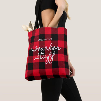 Rode Buffalo Plaid Persoonlijke Spullen voor Lerar Tote Bag