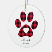 Rode Buffalo Plaid Pootafdruk Witte Hart Keramisch Ornament (Links)